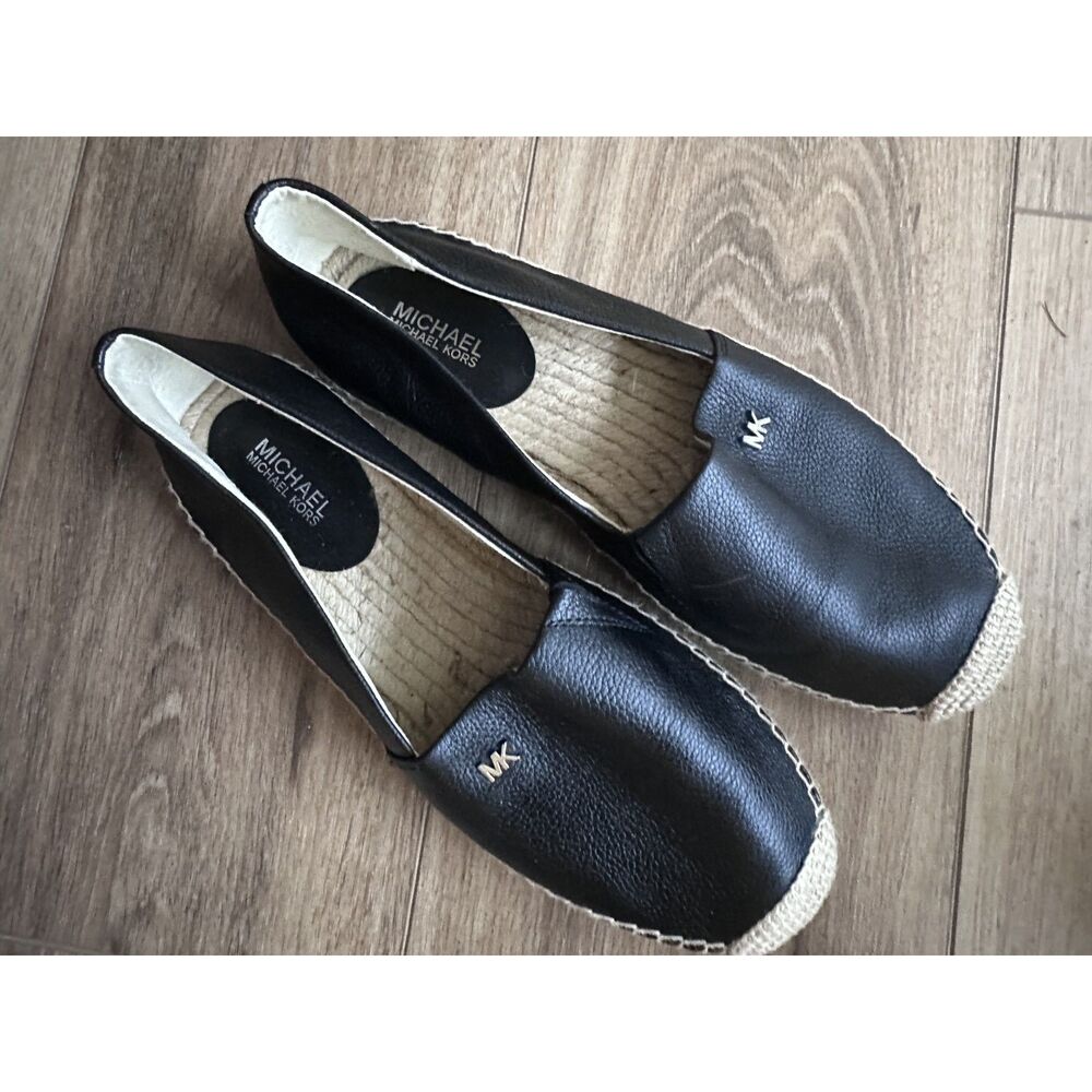 Michael Kors Womens Black Leather Espadrilles Size 8.5